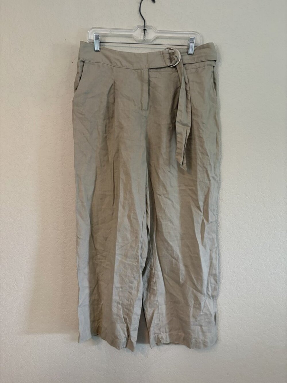 H Halston 100% Linen Pants Beige Sz Large